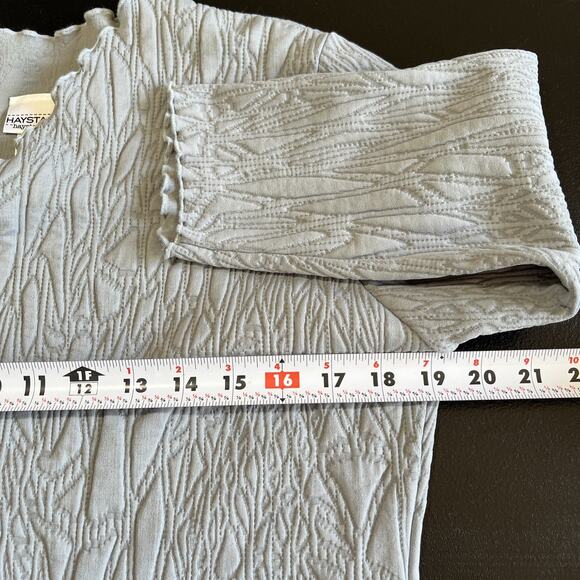 Haystacks Top Quilted Surreal Textured Women’s Large Blue Grey 3/4 Sleeve 3D - Picture 6 of 8